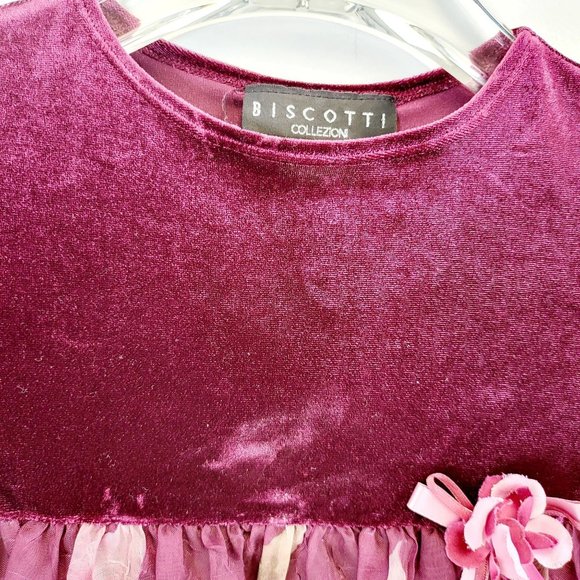 BISCOTTI Girls Wine Red Purple Floral Velvet Holiday Party Dress 3T Ribbon - Picture 7 of 12